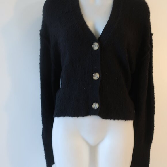 Womens Free People Black Textured Button Down Cardigan Sweater XS - Picture 4 of 12